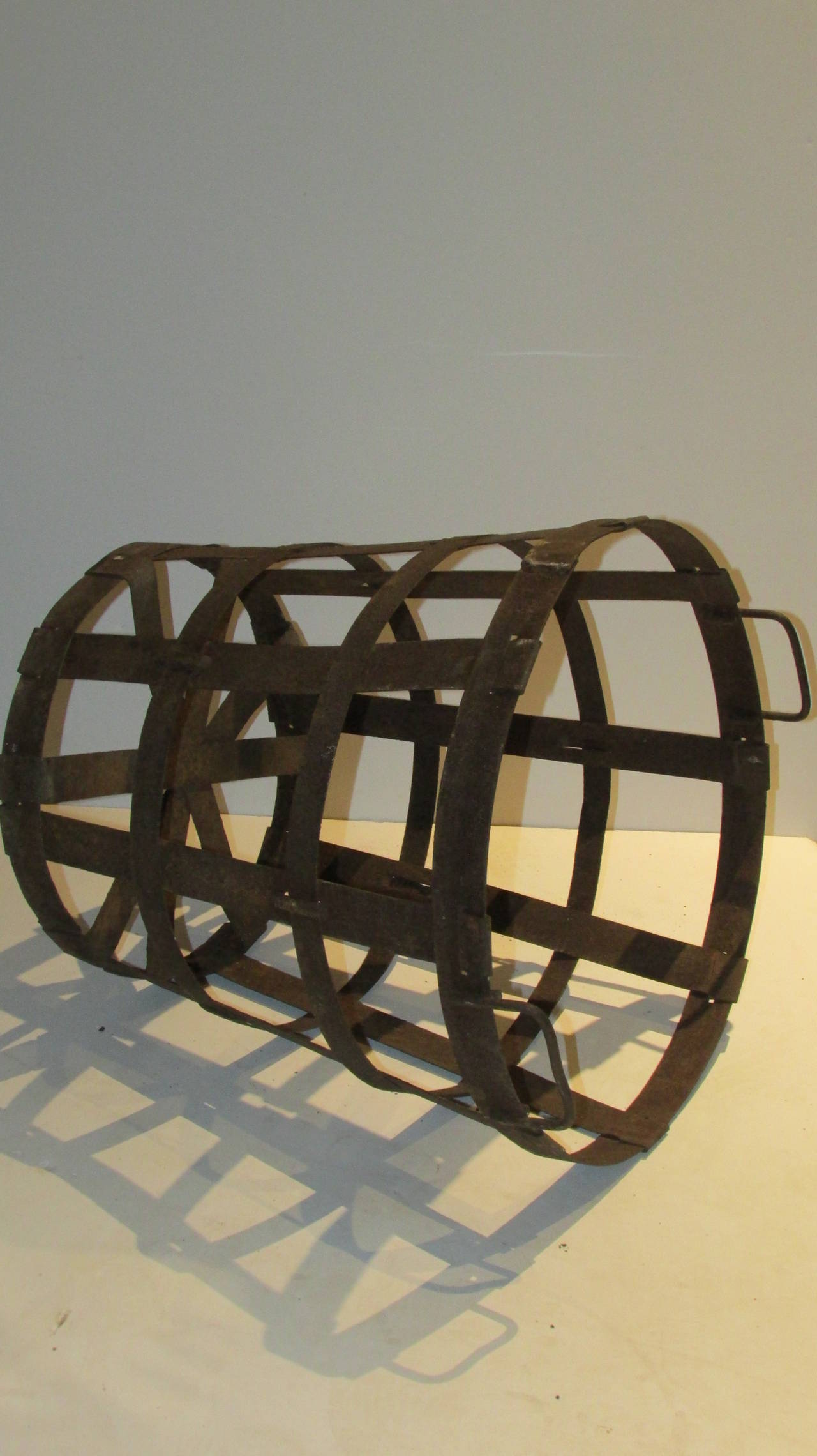 Folk Art Rustic French Strap Metal Demijohn Basket