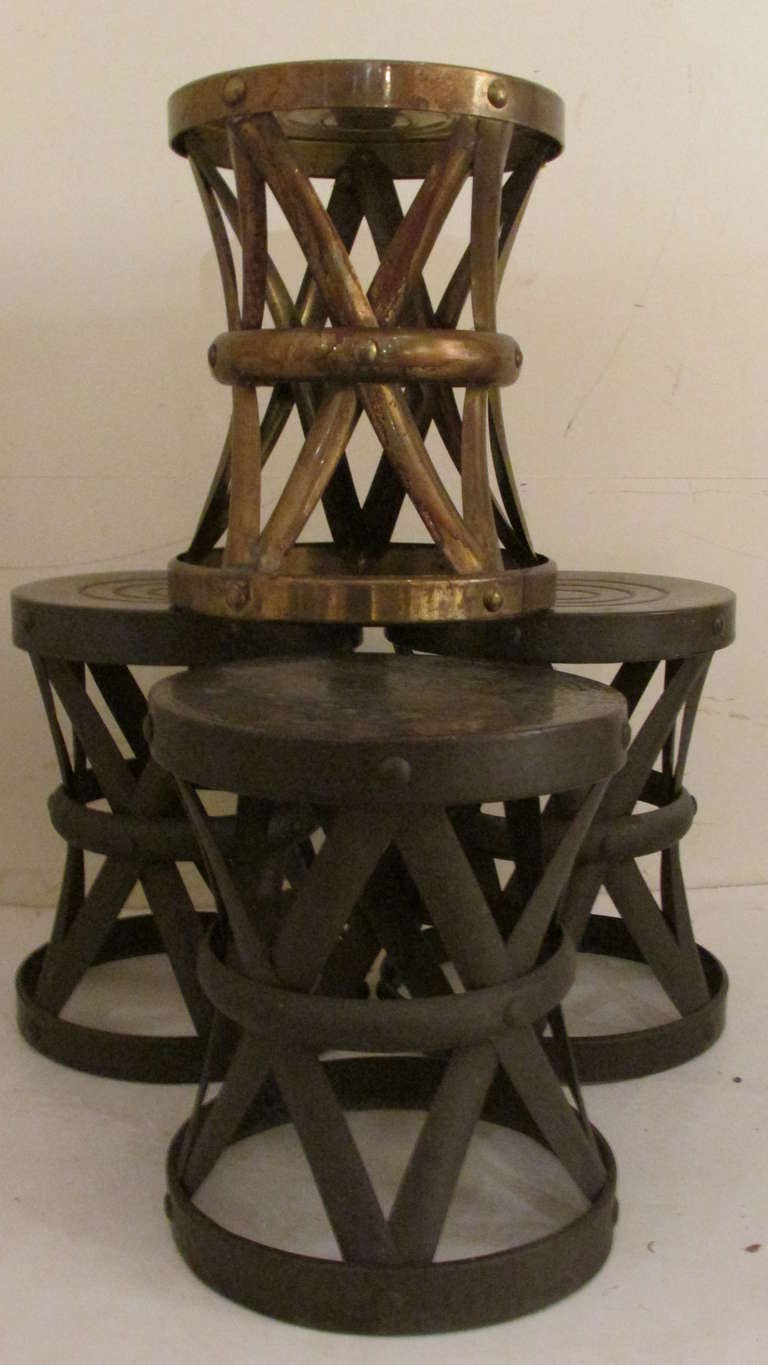 Brass Drum Tabouret Stools