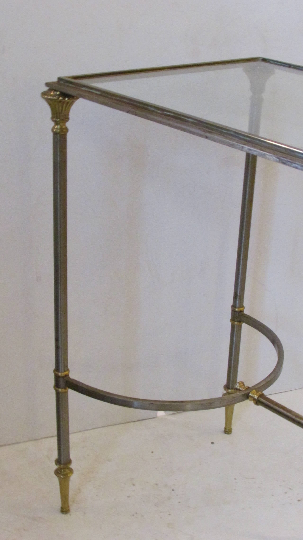 Maison Jansen Style Steel and Brass Console Table In Good Condition In Rochester, NY