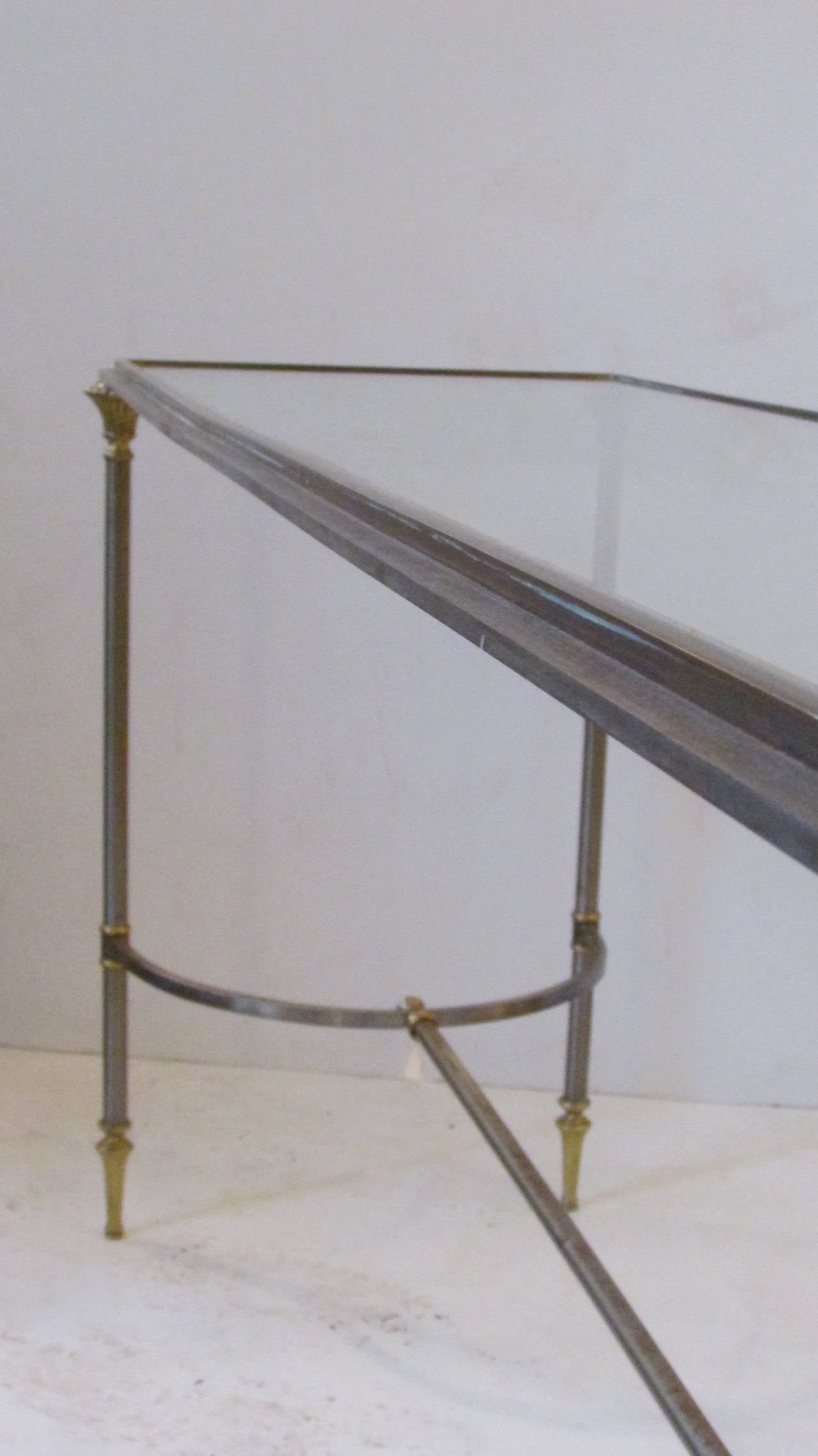 Maison Jansen Style Steel and Brass Console Table 1
