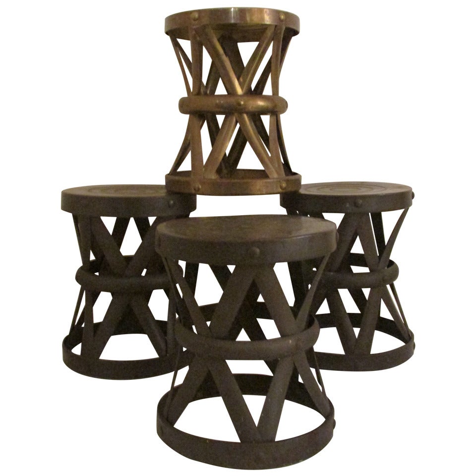 Brass Drum Tabouret Stools