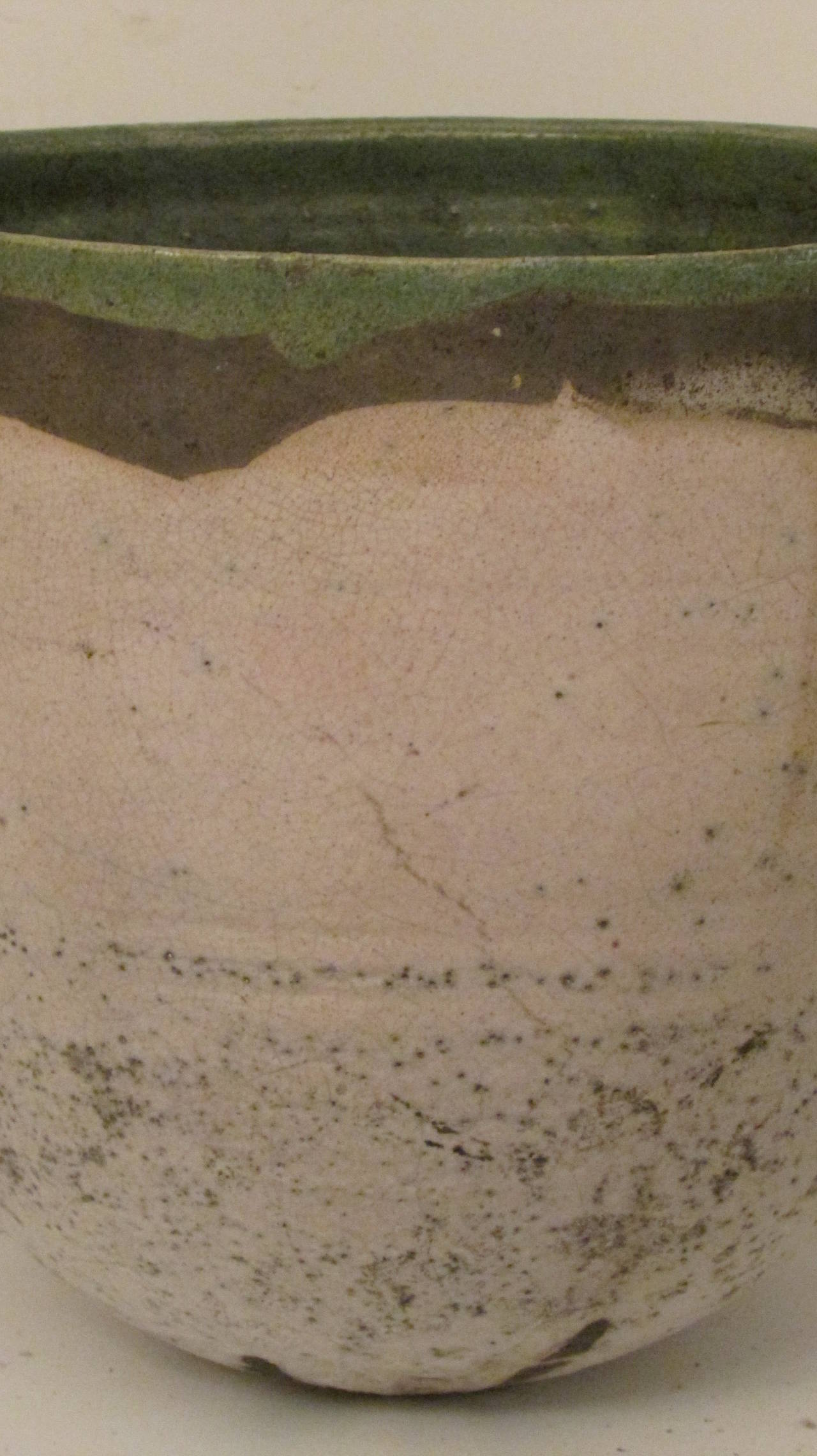 A large 1970's Raku pottery vessel by American Studio ceramicist Nancy Jurs - Scottsville, NY -  signature at bottom is illegible