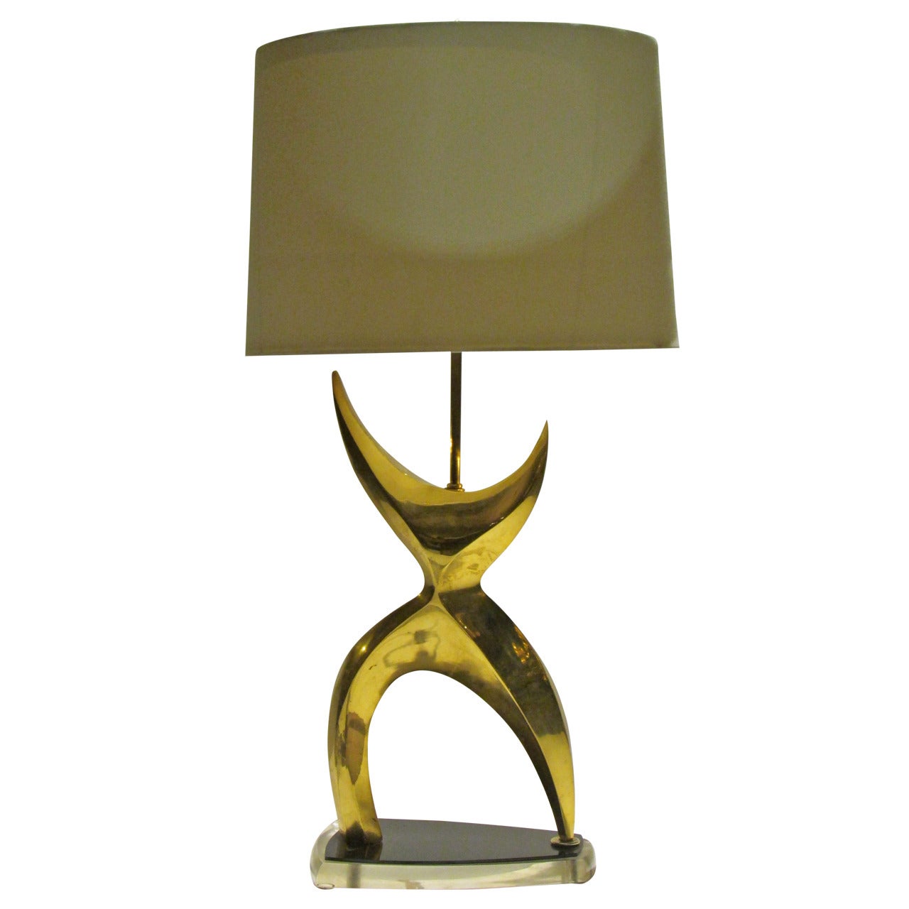 X-Sculpture Form Brass and Lucite Lamp in the Style of Jean Arp