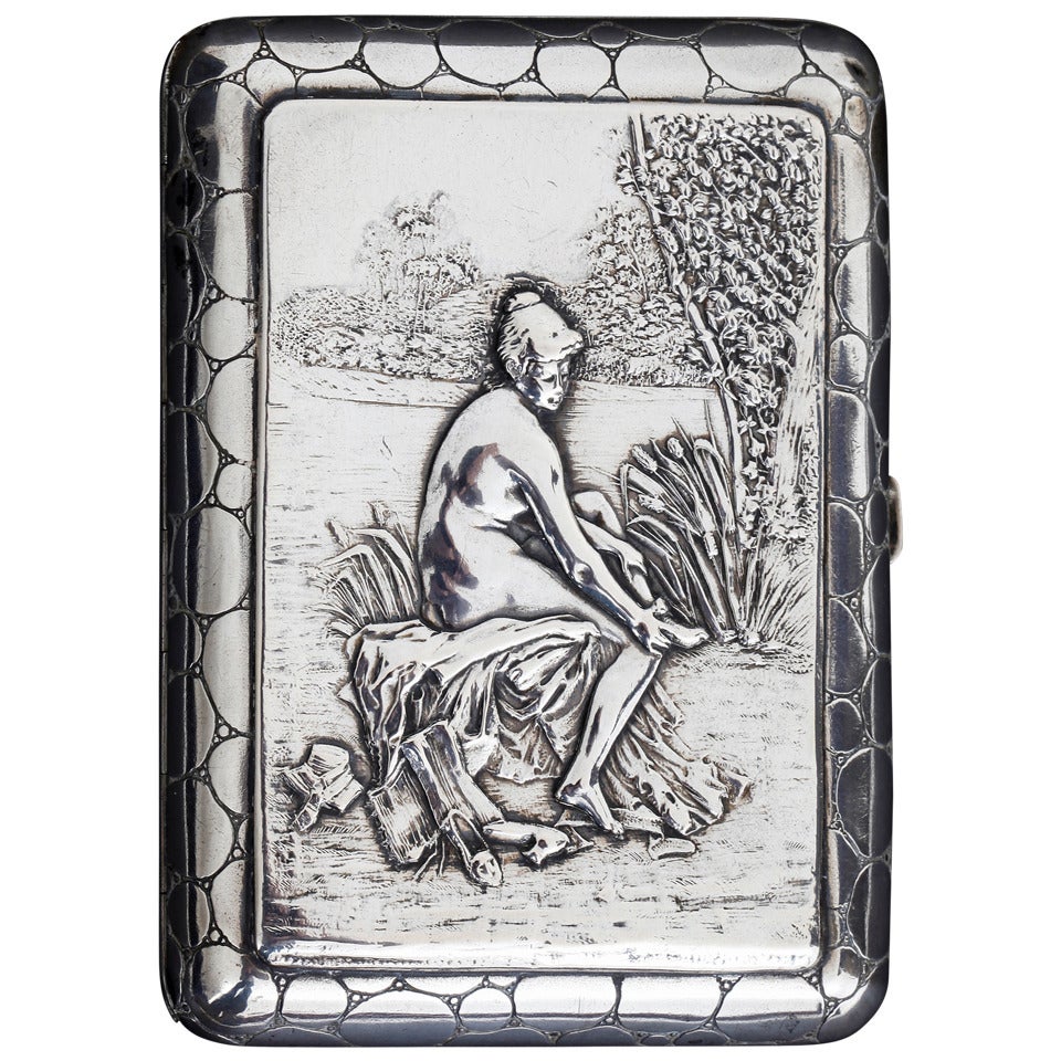 Continental Silver Cigarette Case with Female Nude