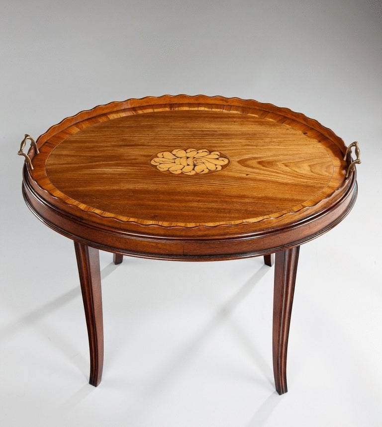 George III Antique Oval Inlaid Tray For Sale