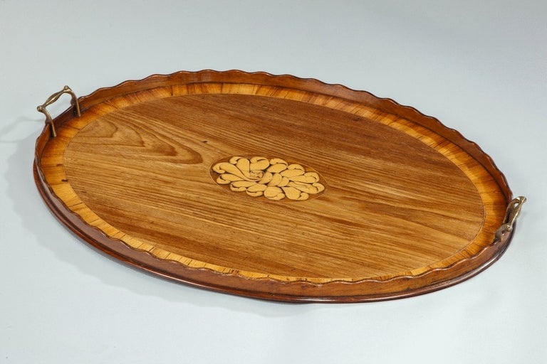English Antique Oval Inlaid Tray For Sale