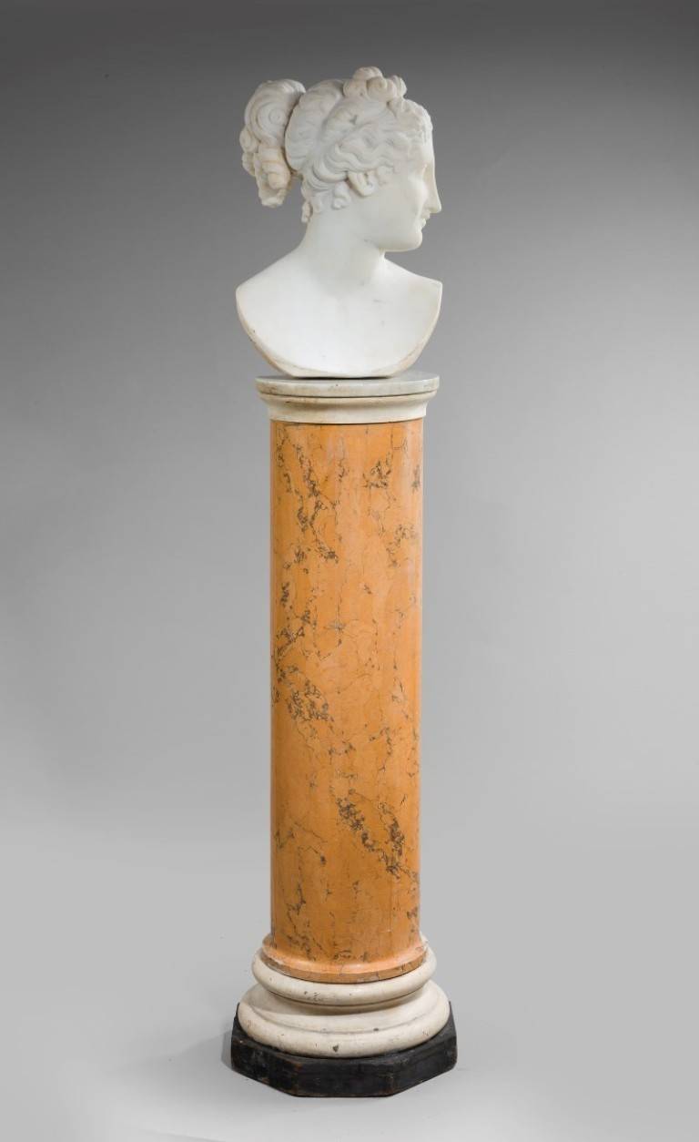 Bust of Venus from the workshop of Antonio Canova, 1757-1822. Italian early 19th century. Including a scagliola column.