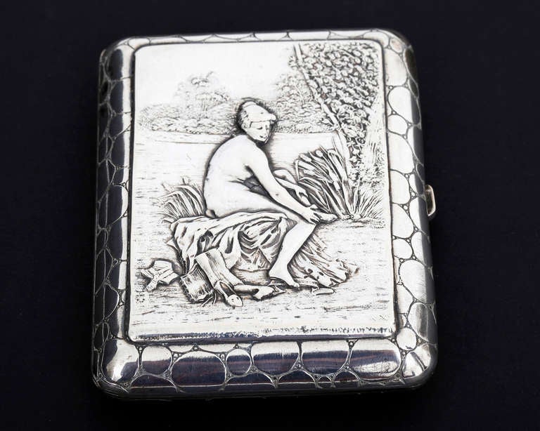 Art Nouveau Continental Silver Cigarette Case with Female Nude