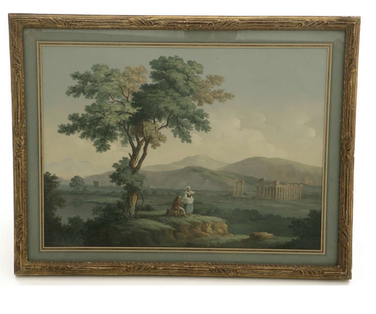 A superb Italian school picture; gouache. Views of 'Temples at Paestum' Southern, Italy 

Signed/Inscribed/Dated: Signed by Luigi Gainella.