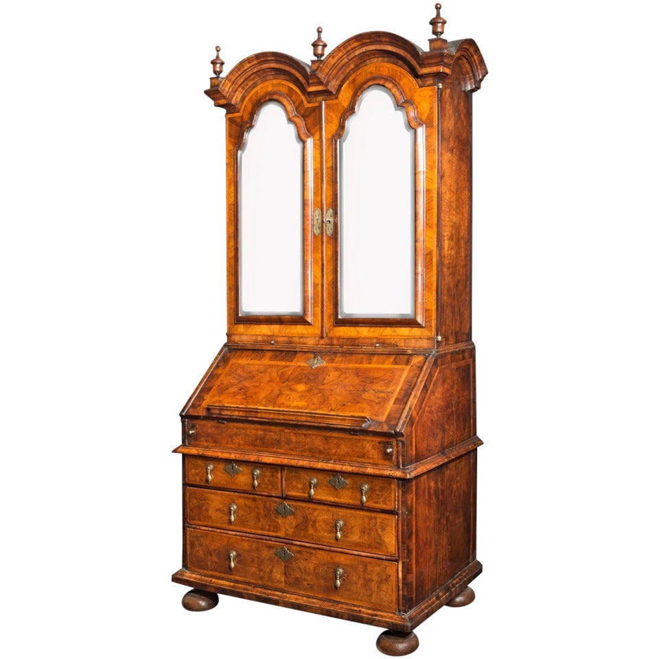 Antique Queen Anne Period Walnut Bureau Cabinet For Sale