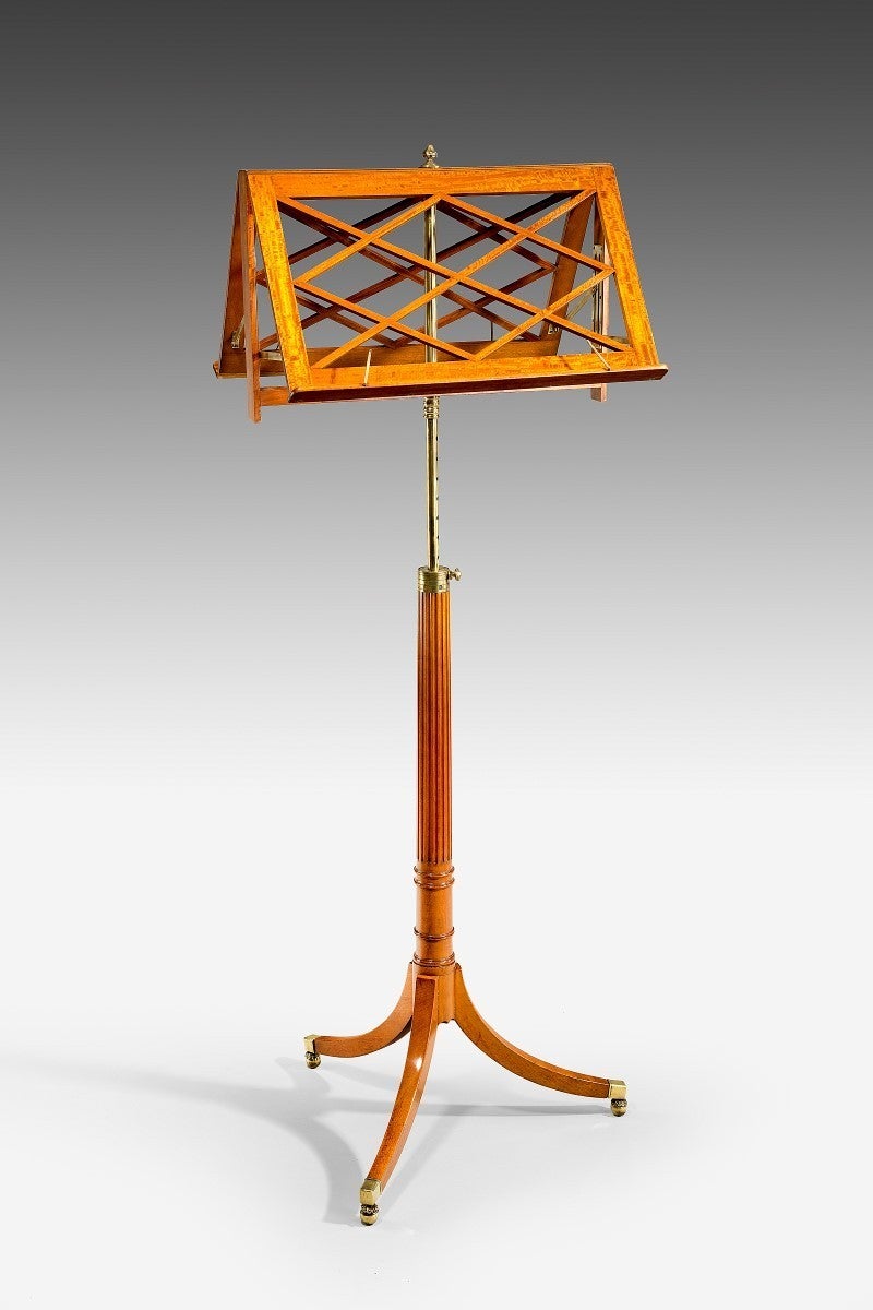 A very rare satinwood duet music stand raised on three splay legs with fluted column. Possibly made by Sebastian Erard, instrument maker of German origin.