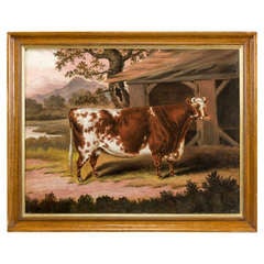 Antique oil painting of a cow