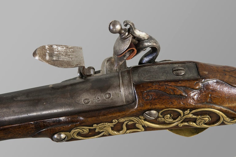 18th Century and Earlier Pair Of Long Flintlock Holster Pistols With Figured Walnut Stocks For Sale