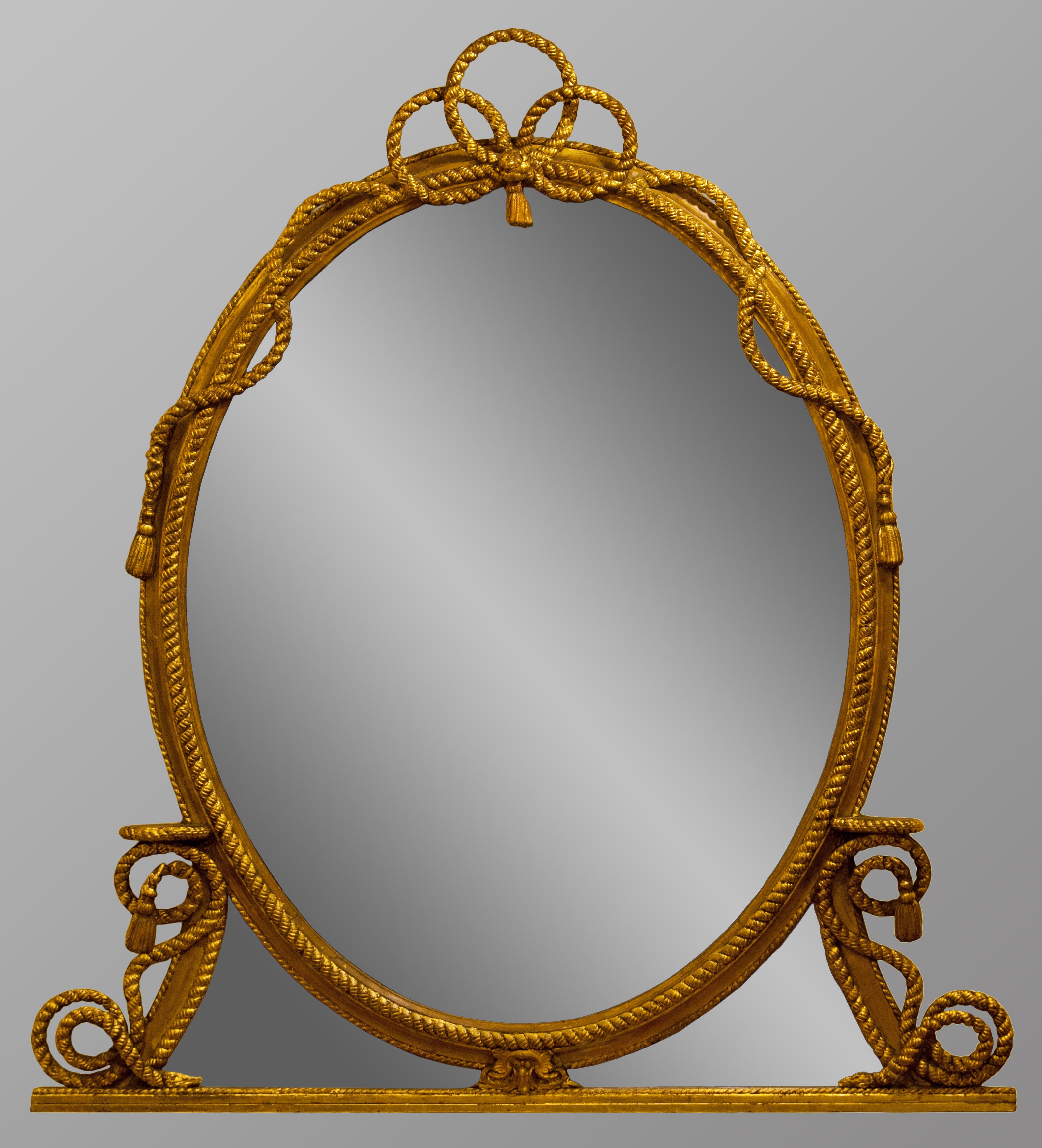 Gilt Oval Mid 19th Century Overmantle Mirror With Rope Decoration