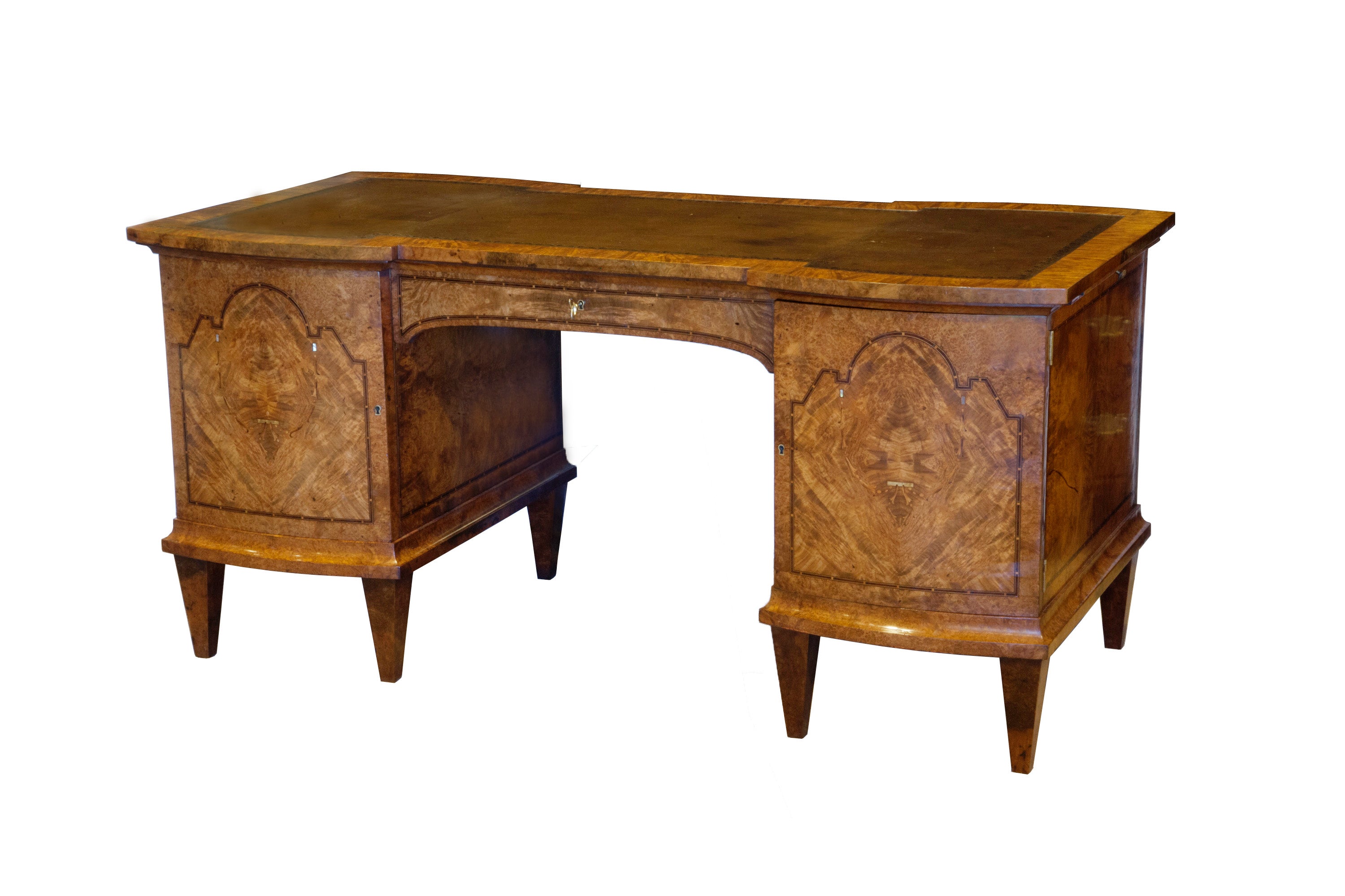 Burr Walnut, Amboyna And Inlaid Gentlemans Desk