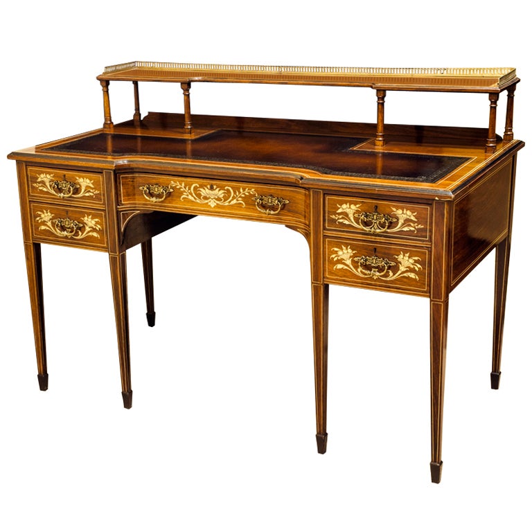 Victorian Rosewood Writing Desk with Floral Inlay For Sale at 1stDibs