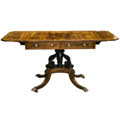 Antique Late George III Rosewood And Tulipwood Inlaid Sofa Table On Platform Base