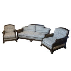Very Good Quality Crisply Carved Mahogany Bergere Three Piece Suite