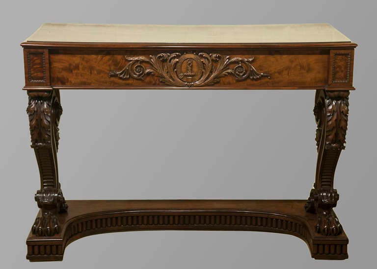 An elaborately carved mahogany console table of large proportions commissioned for Thomas Case, Mayor of Liverpool. Attributed to Gillows. Circa 1835