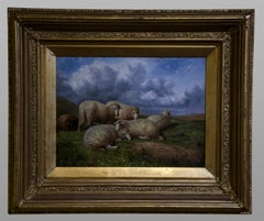 Oil On Canvas Landscapes With Sheep In Their Original Gilt Frames