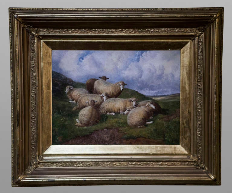 Oil On Canvas Landscapes With Sheep In Their Original Gilt Frames