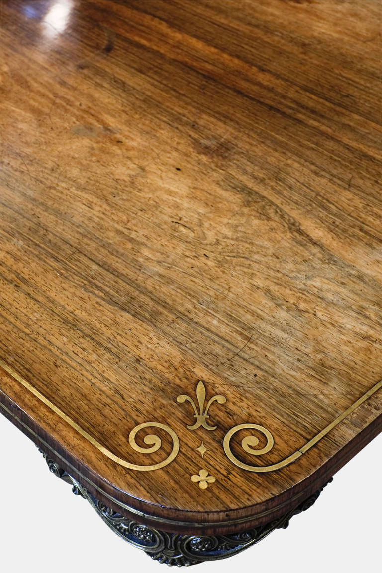 British Regency Rosewood Brass Inlaid Library Table