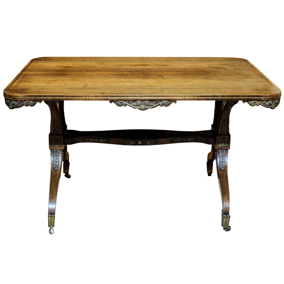 Regency Rosewood Brass Inlaid Library Table