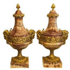 Pair Of 19th Century French Marble Ormolu Mounted Urns