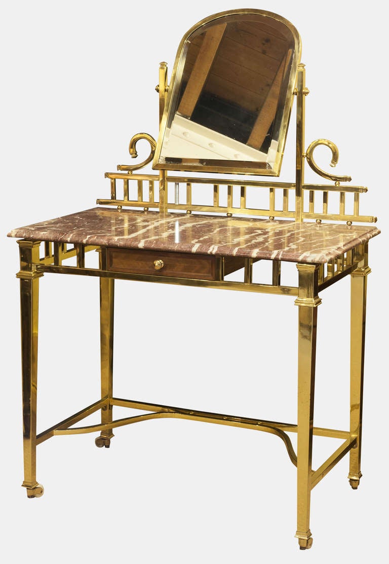 Brass and Walnut Dressing Table