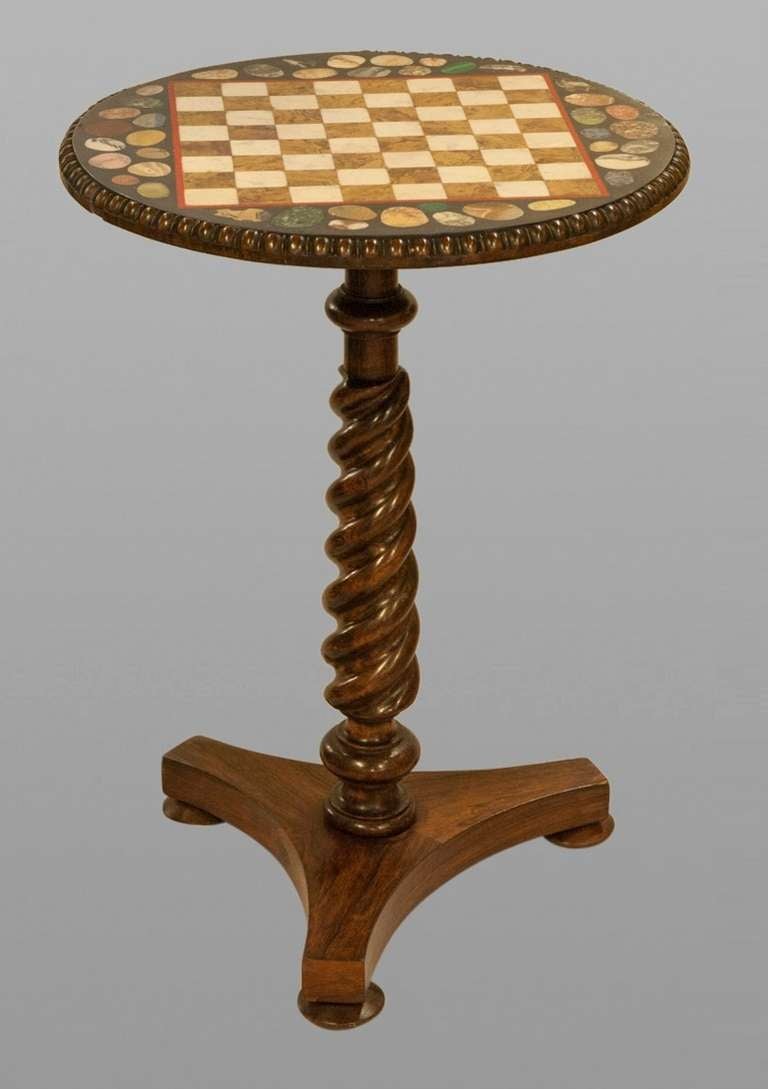 Pietra-Dura Chess Top Table With Rosewood Base