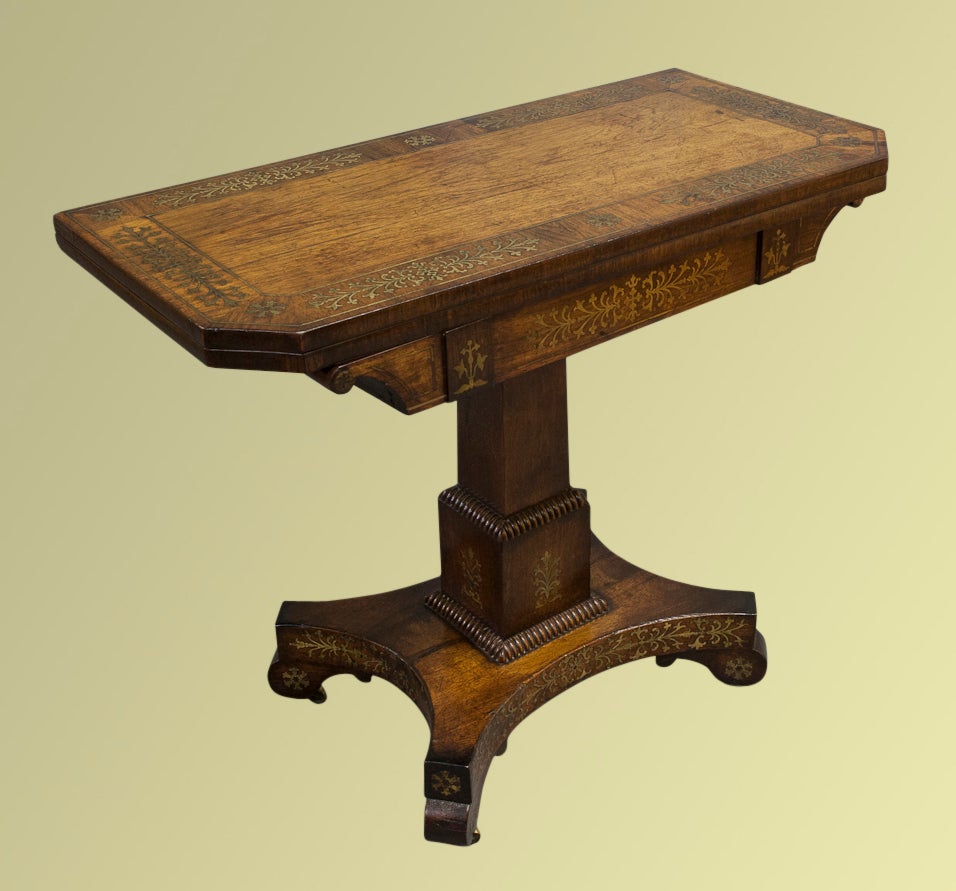Regency Brass-Inlaid Rosewood Card Table