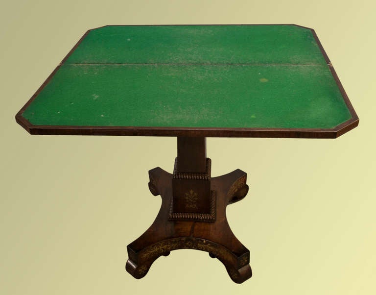 British Regency Brass-Inlaid Rosewood Card Table