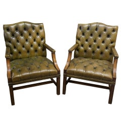 Pair of English leather Library Chairs