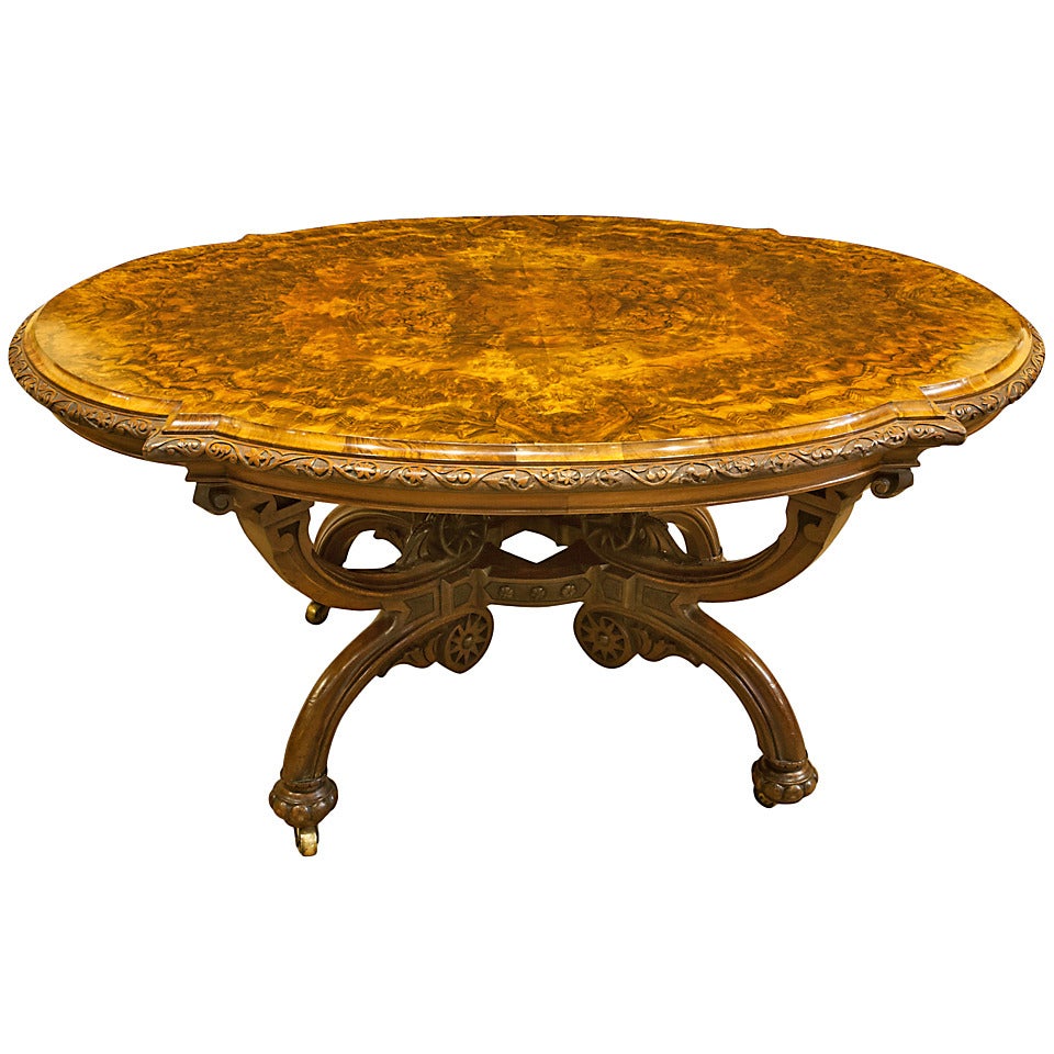 Walnut and Burr Walnut Center Table For Sale