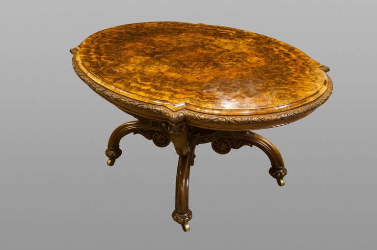 British Walnut and Burr Walnut Center Table For Sale