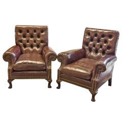 Pair of Mahogany Study/Club Chairs in Leather