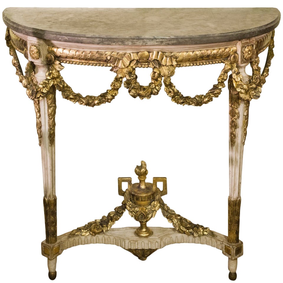 Painted French Parcel Gilt Console Table