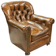 Deep Buttoned Brown Leather Chair