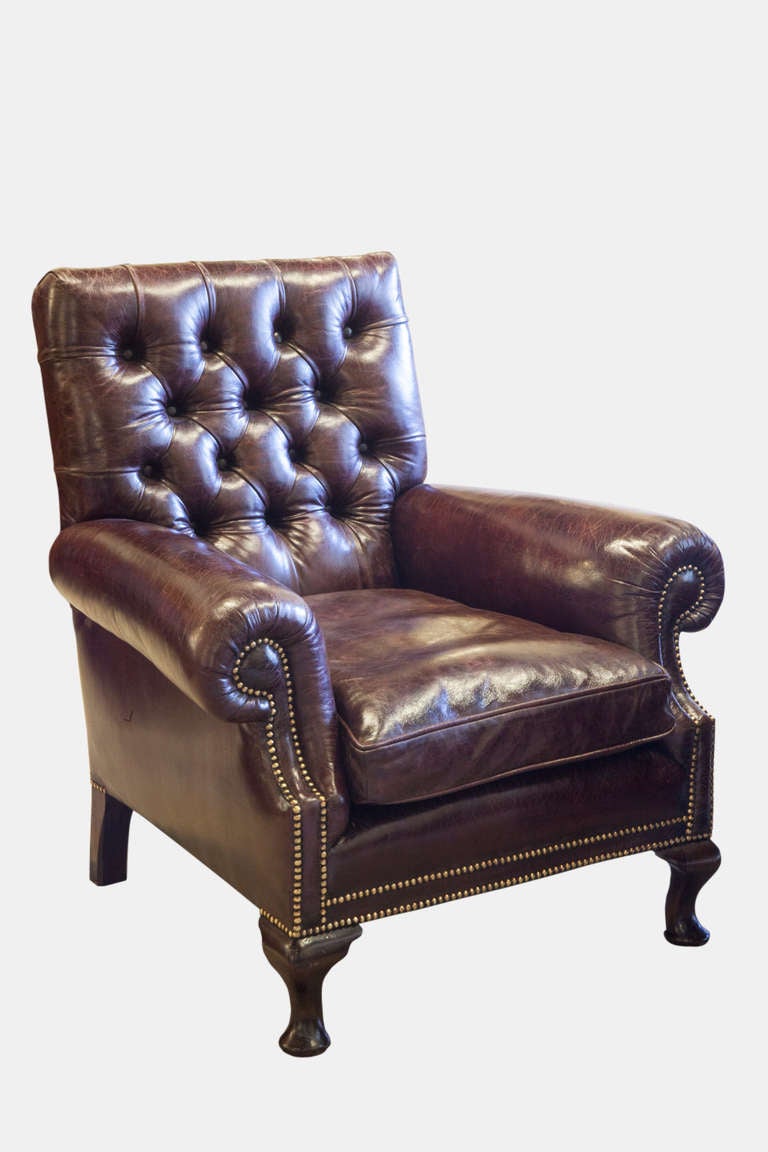 British Pair of Mahogany Study/Club Chairs in Leather