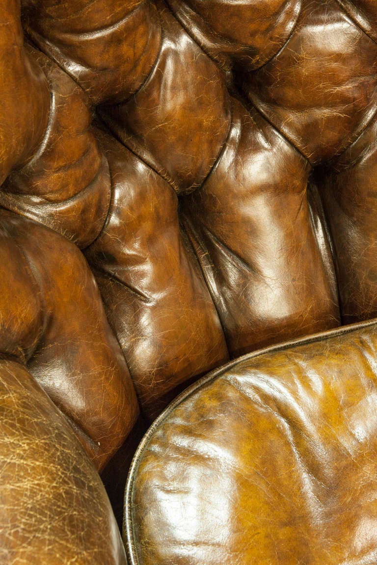 Victorian Deep Buttoned Brown Leather Chair For Sale