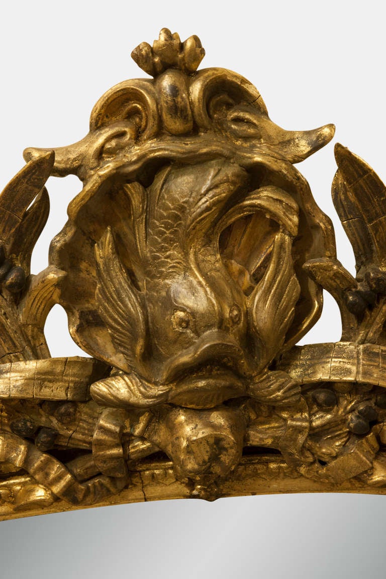 English Gilt Overmantle mirror with Dolphin Supports
