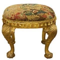 Walnut Giltwood Stool with Tapestry