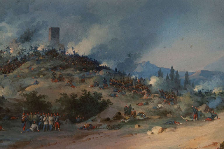 Miniature Gouache Painting of a Battle In Excellent Condition In Salisbury, GB