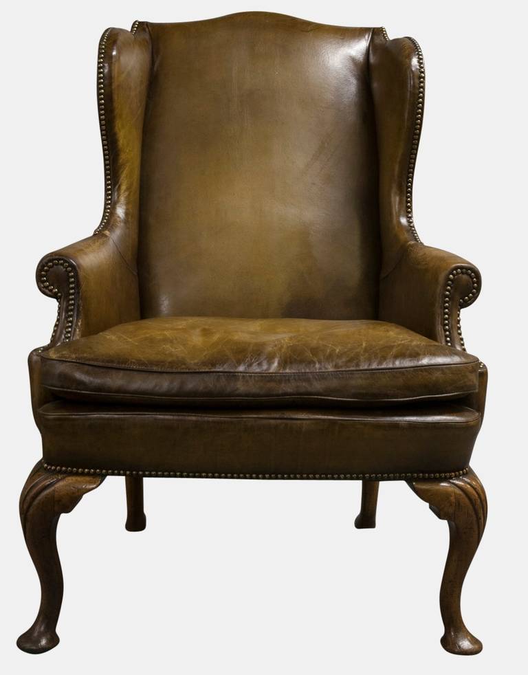 A Leather Wing Back Chair Circa 1880