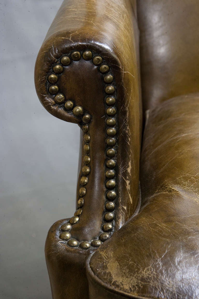 A Leather Wing Back Chair 
Circa 1880