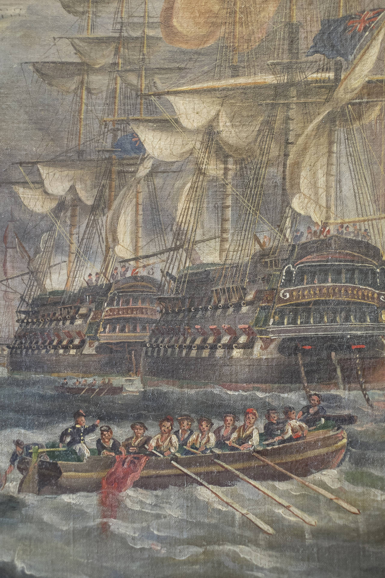 Early Victorian Oil Painting of the English and Dutch Fleet