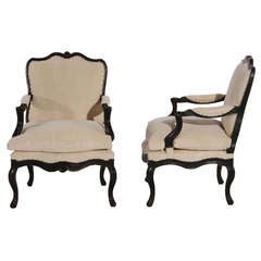 Pair Ebonised French Fauteuils