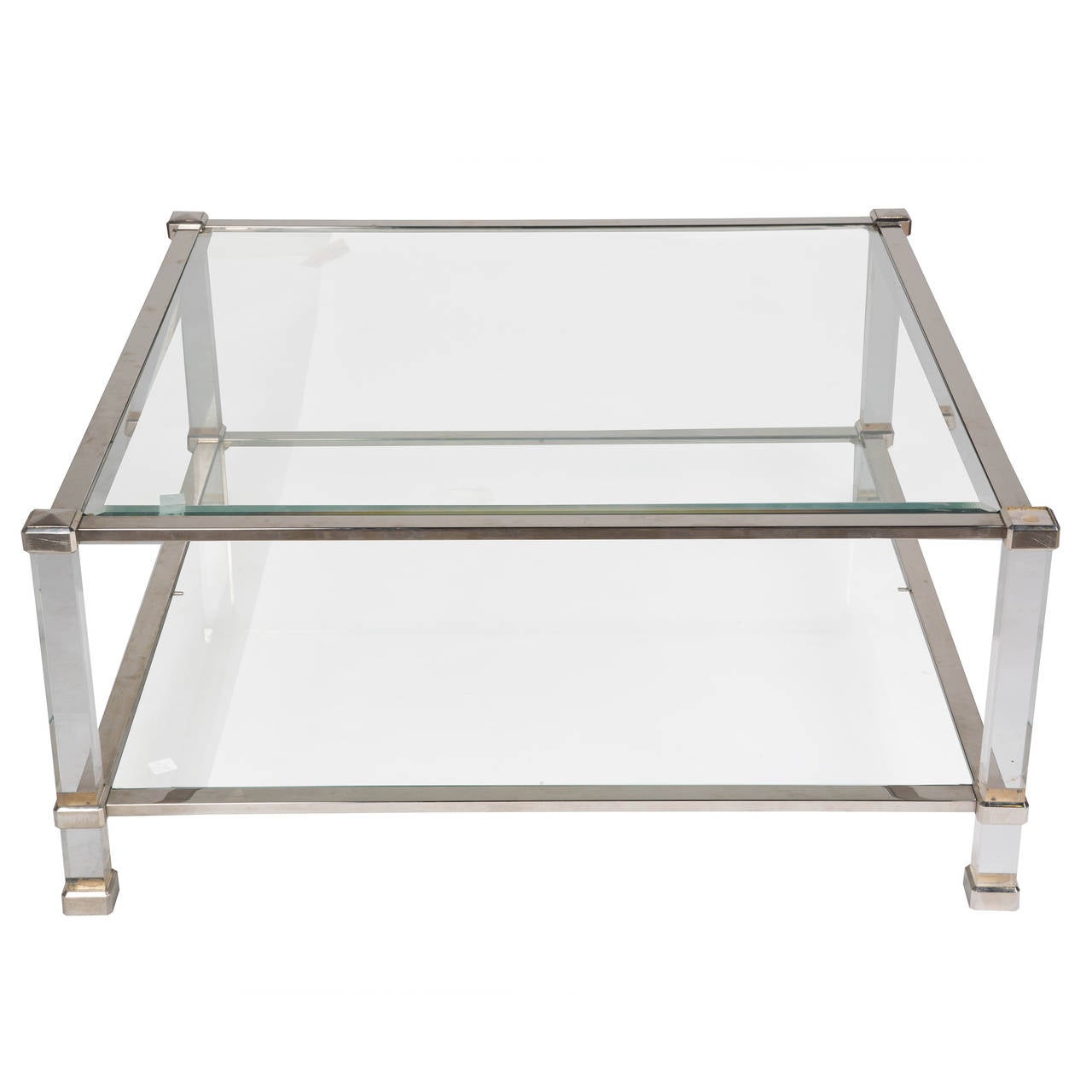 1970s French chrome, glass and lucite coffee table.