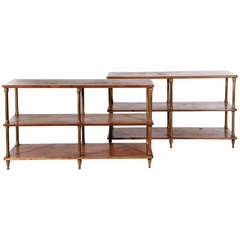 French oak and brass three tier serving tables