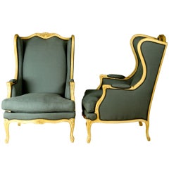 Pair of Louis XV Style Wing-Back Bergeres